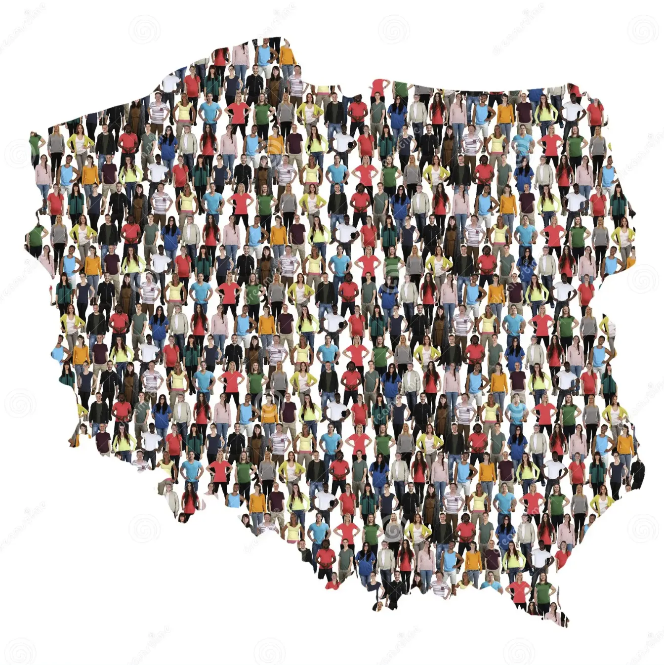 Poland map filled with diverse people representing migration and integration